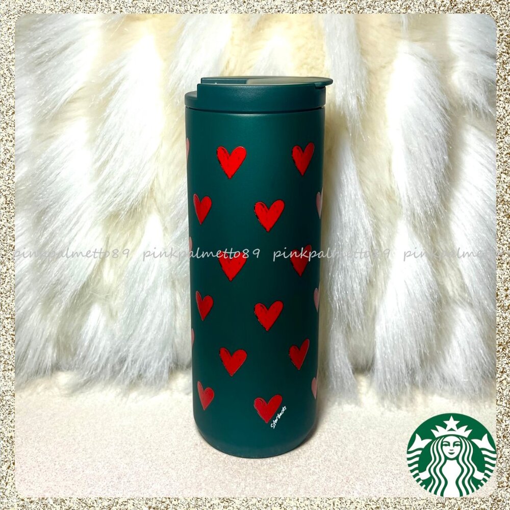 ❤️ NWT 2026 Starbucks Valentine's Day Hearts Matte Green SS 16oz Tumbler